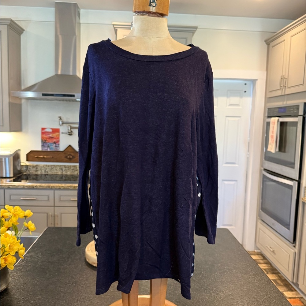 Papermoon Deep Blue Top - Mix Material PolkaDot Back